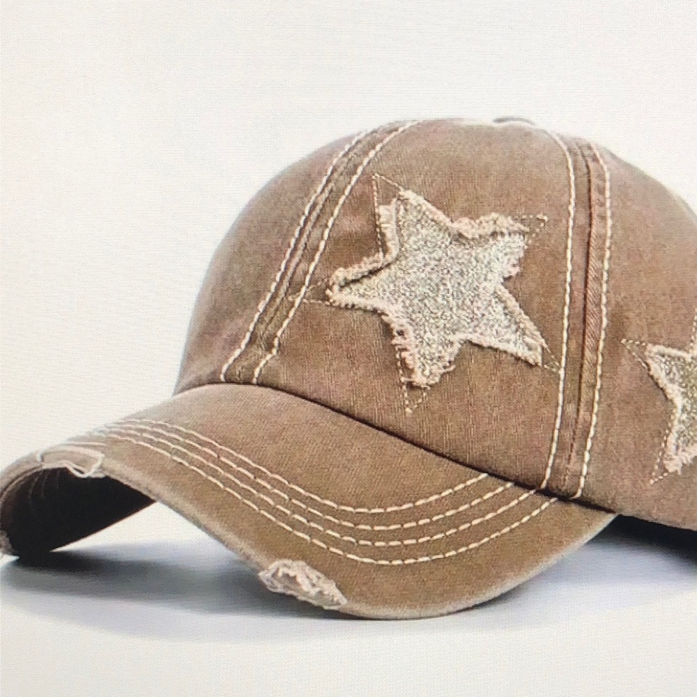 Tan Distressed High Pony Cap